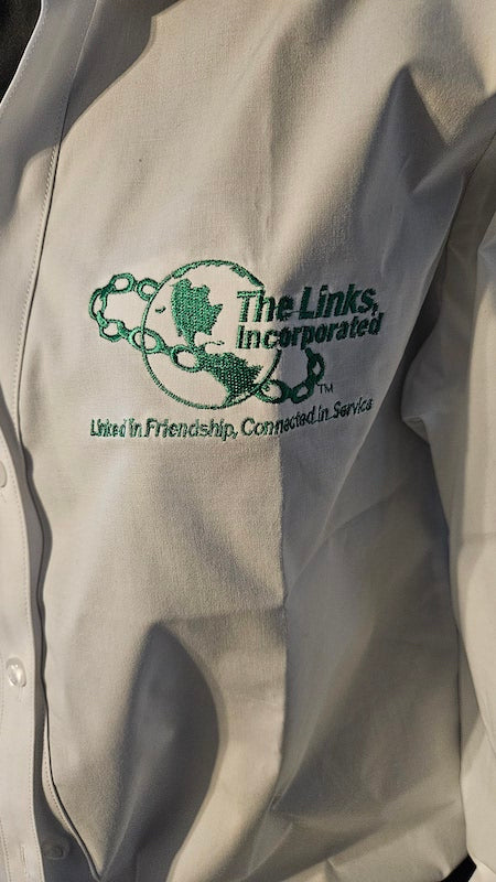 Links White Button-Down Shirt with Green Neckline and Cuffs