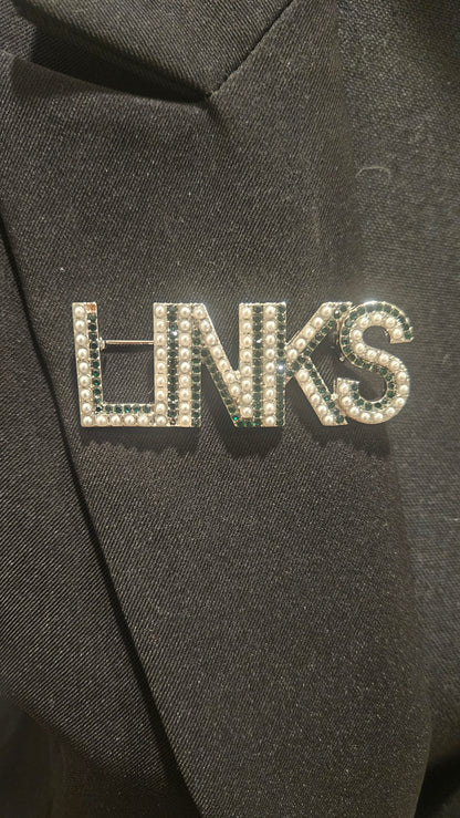 Links Lapel Pin with Green and Pearl Stone
