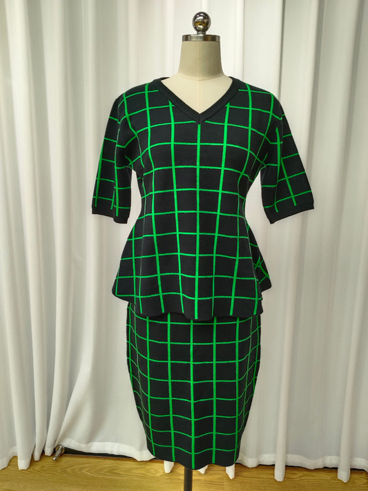 NOW AVAILABLE! Black and Green Checkered Skirt and Peplum Top Set