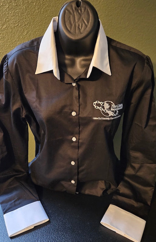 Links Black Button-Down Shirt with White Collar and Cuffs