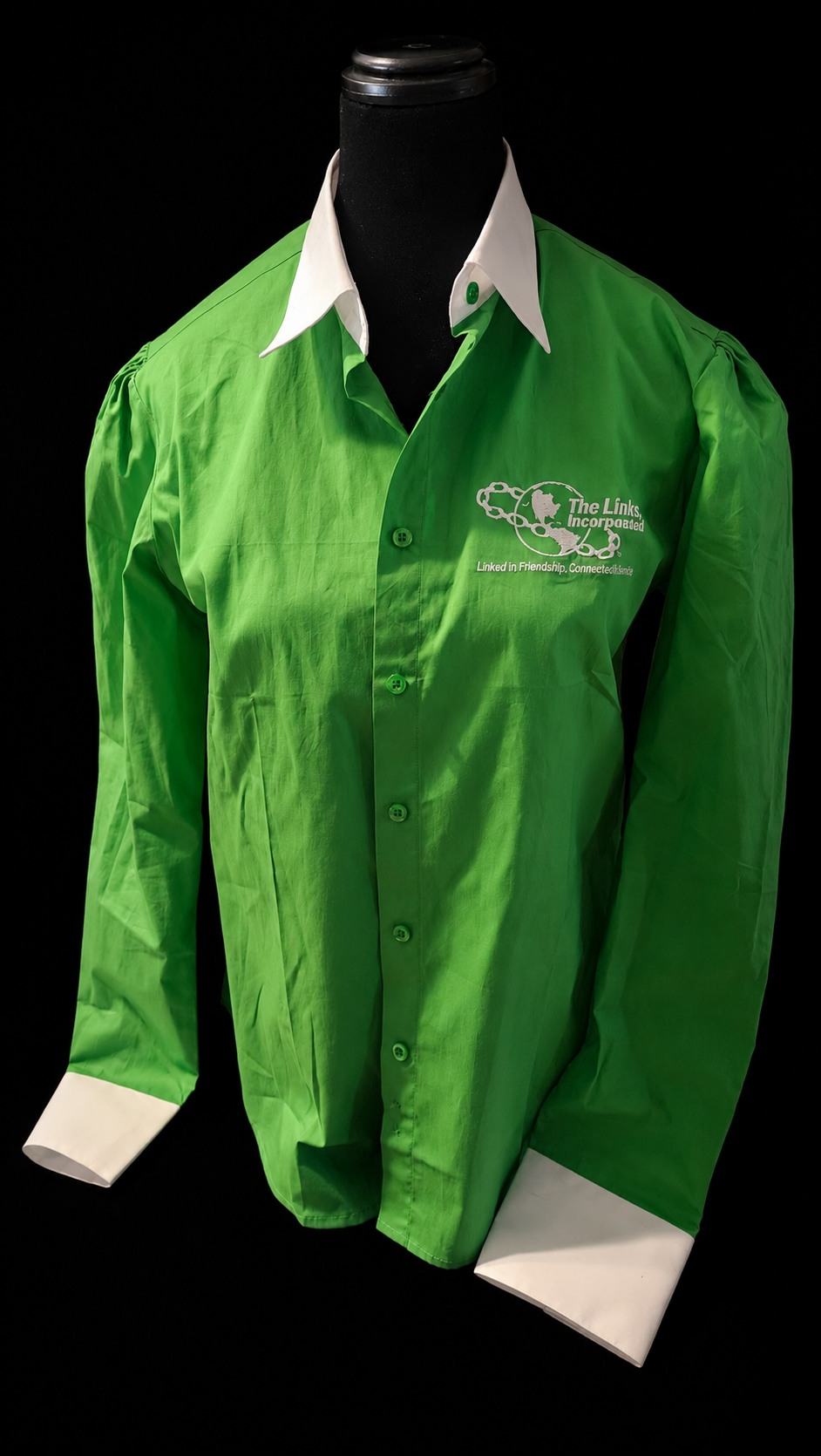 Links Green Button-Down Shirt with White Collar and Cuffs