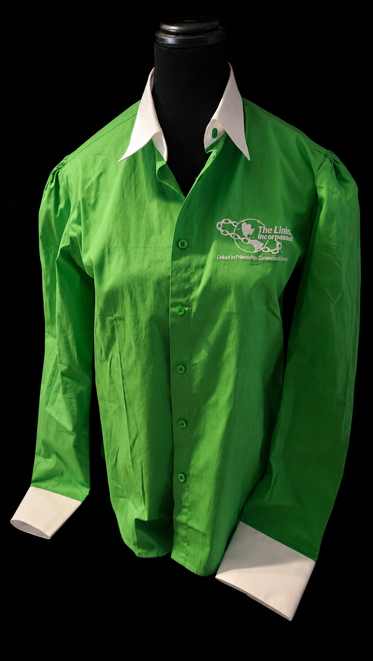Links Green Button-Down Shirt with White Collar and Cuffs