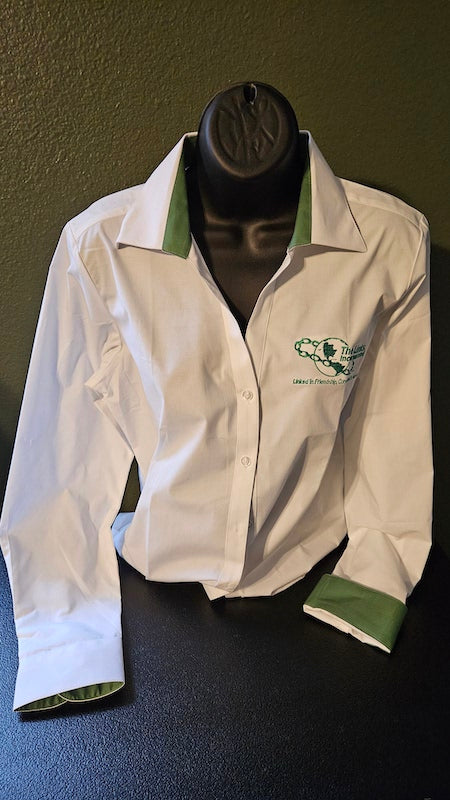 Links White Button-Down Shirt with Green Neckline and Cuffs