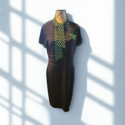 Black Dress - Green/White Polka Dot Tie